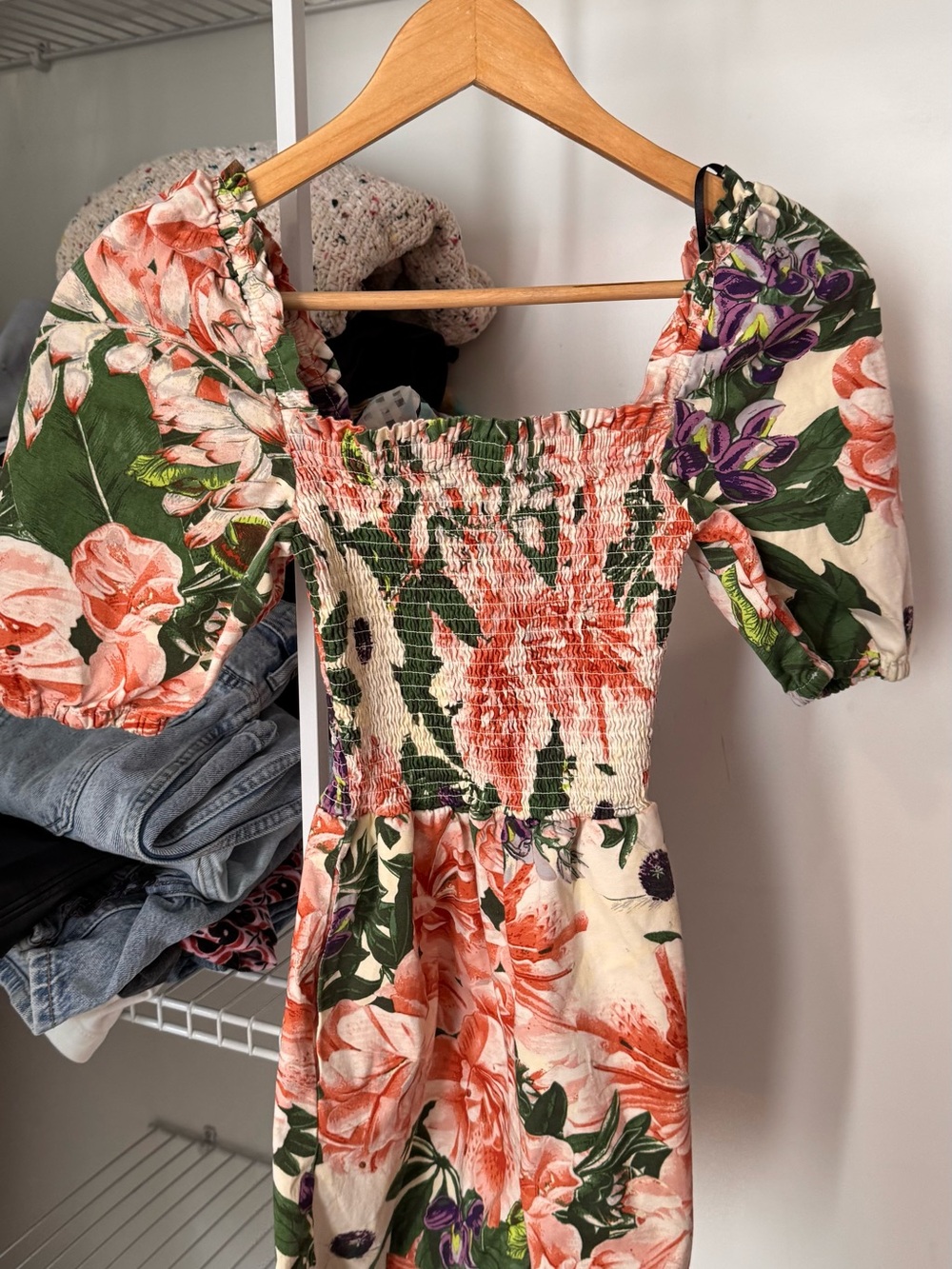 Floral Smocked Puff-Sleeve Romper - Multicolor